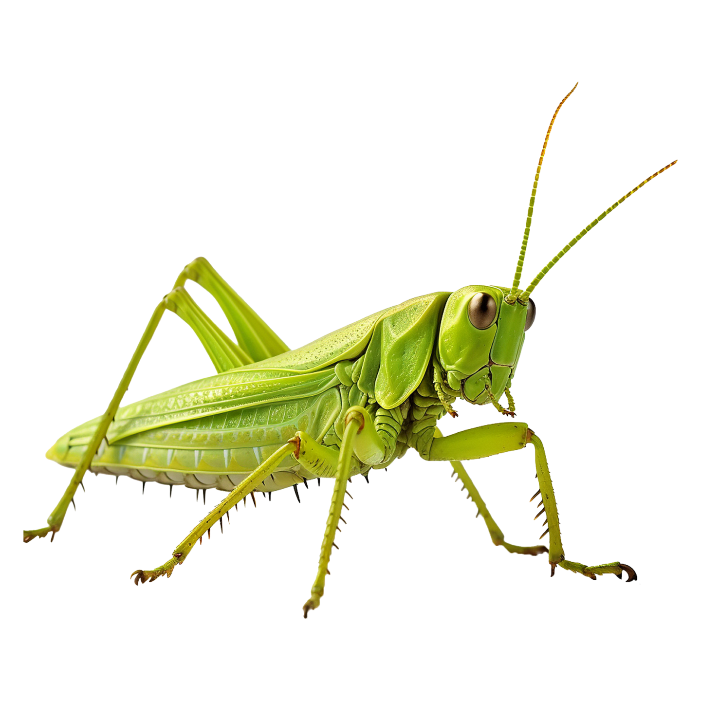 a green grasshopper on a white background