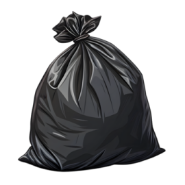 a black trash bag on a white background
