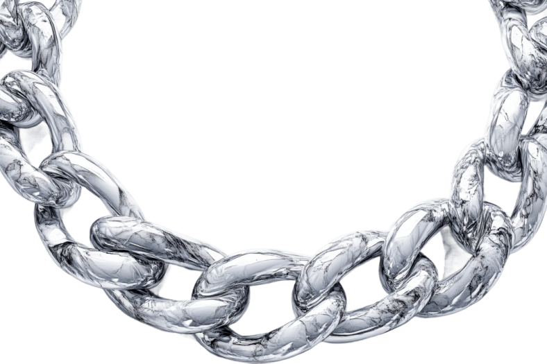 a silver chain on white background