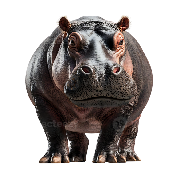 a hippo is standing and looking at the camera