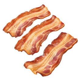 three pieces of bacon on a white background