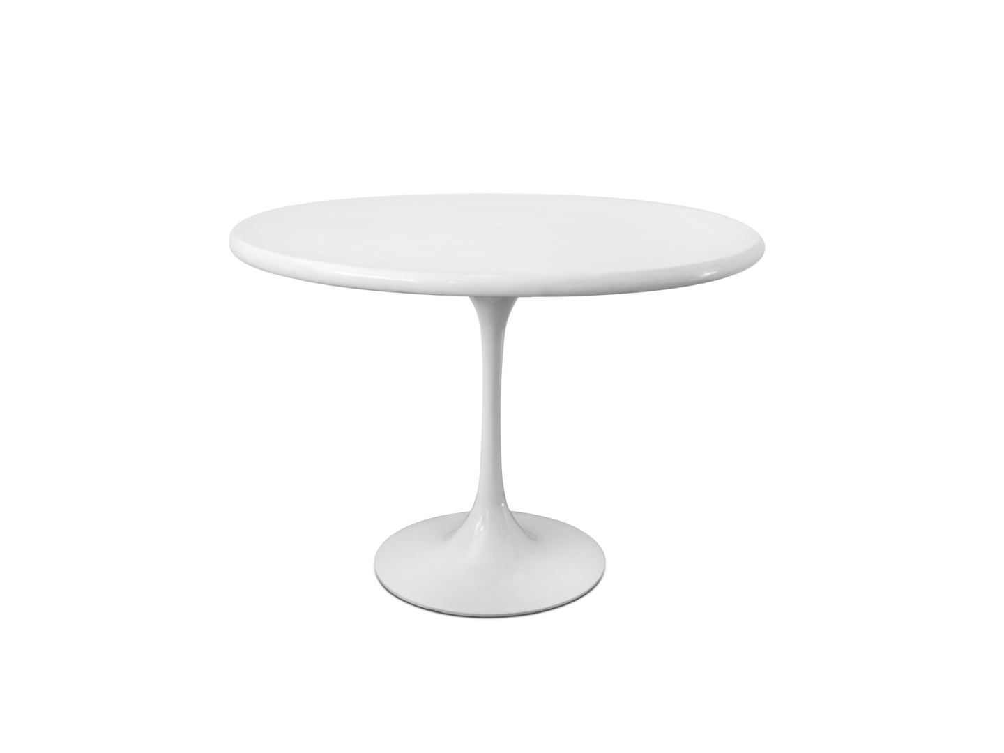 a white table with a round base