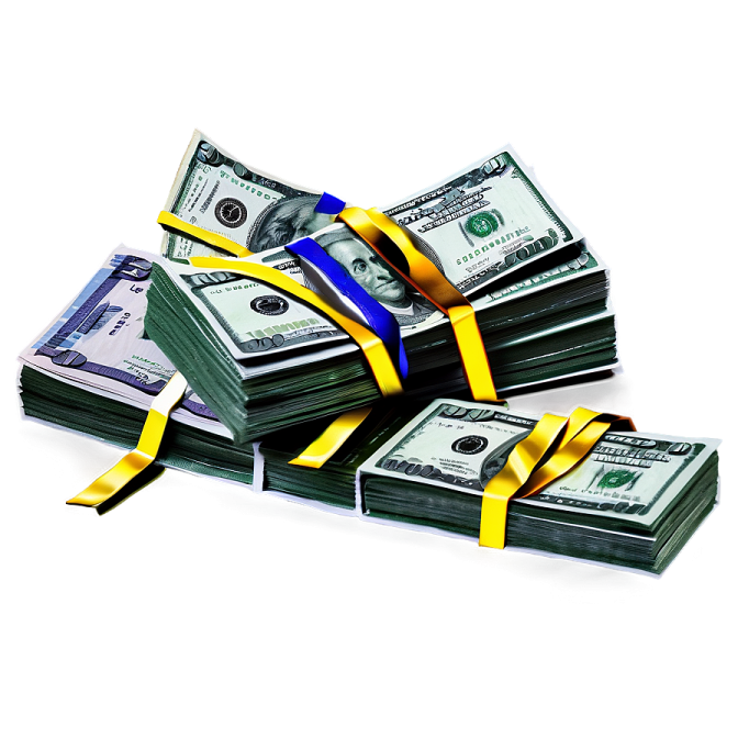 a pile of money tied with a yellow ribbon