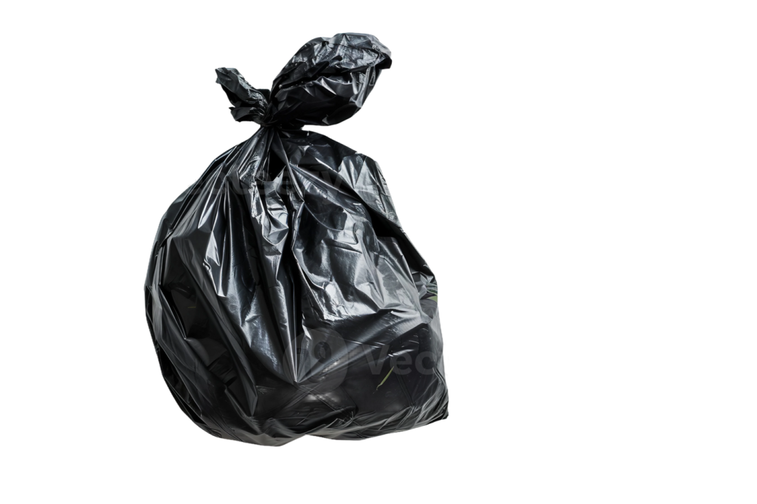 a black trash bag on a white background