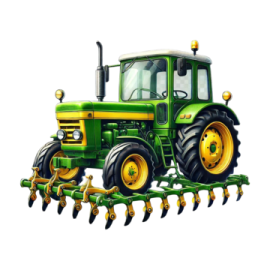 a green tractor with yellow wheels on a white background