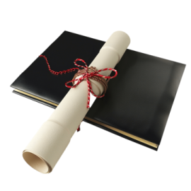 a diploma with a red ribbon tied around it