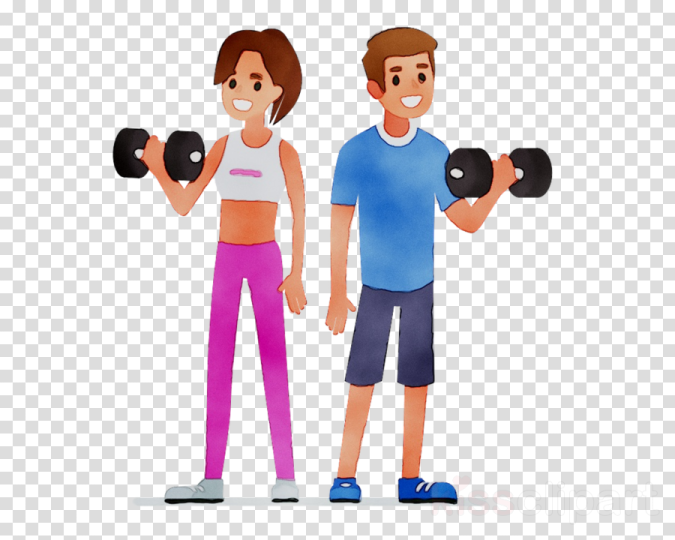 a man and woman holding dumb dumbs in their hands