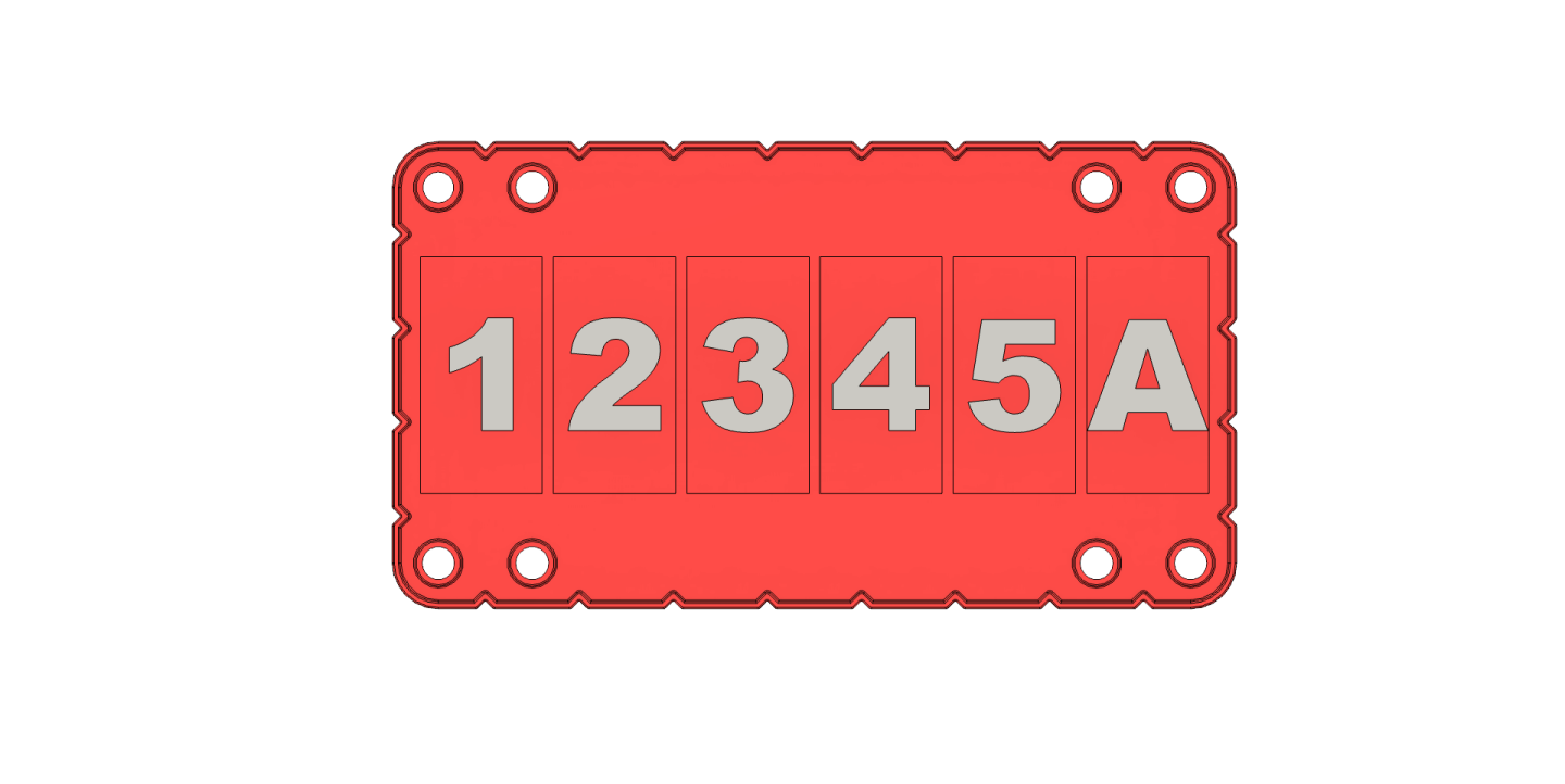 a red plastic plate with the number 1234a on it