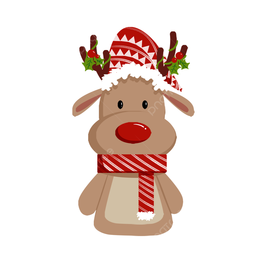a reindeer wearing a santa hat and scarf