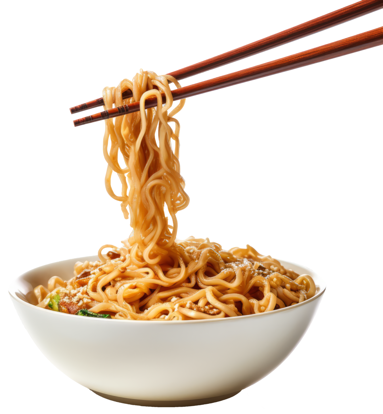 a bowl of noodles with chops