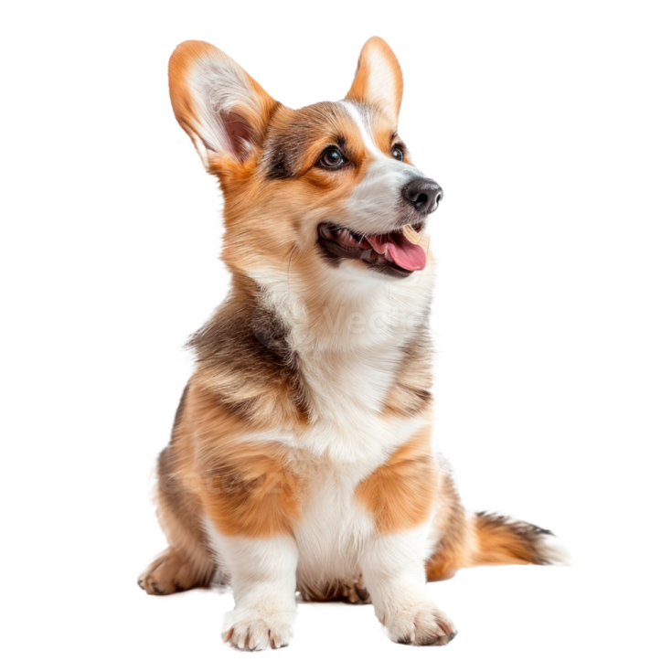a small brown and white dog with its tongue out