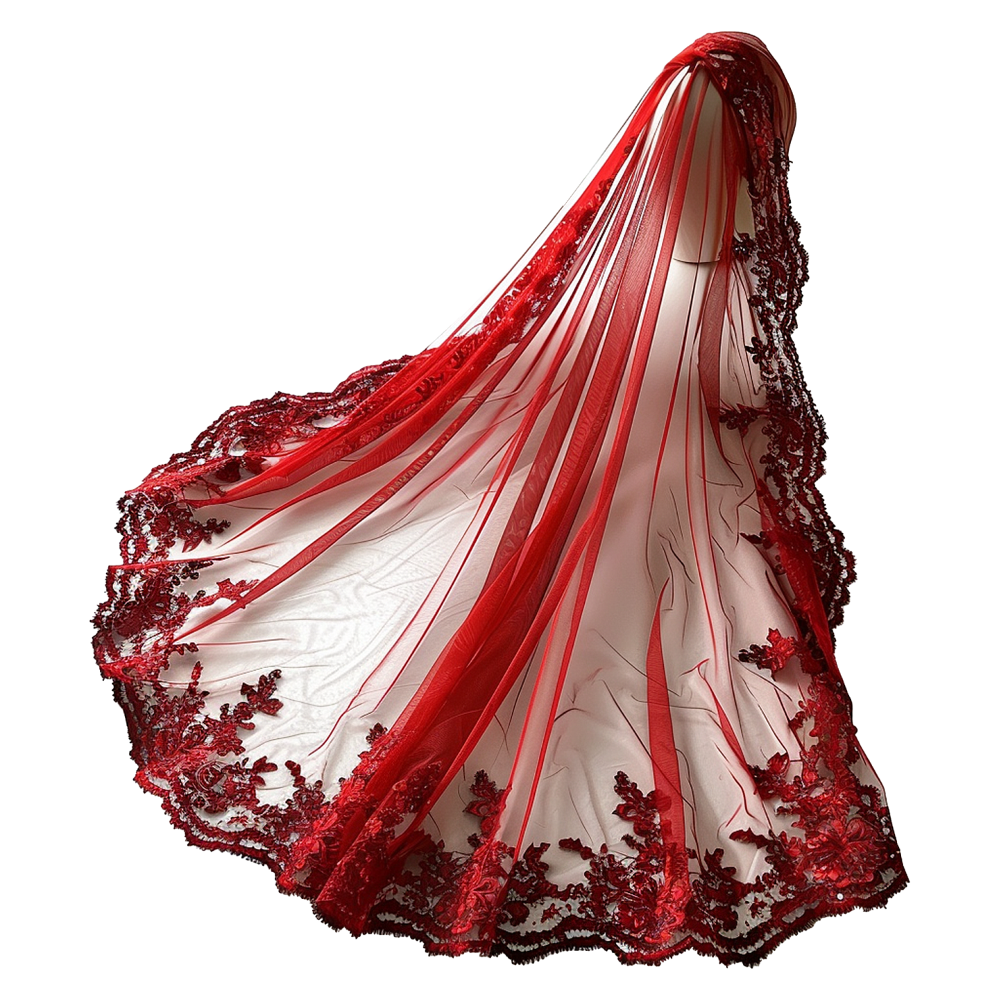 a red wedding veil on a white background