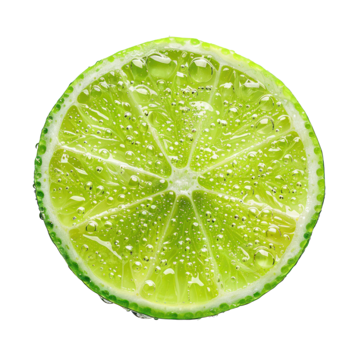 a lime slice with water droplets on it