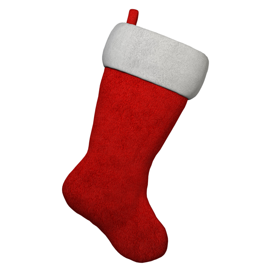 a red and white christmas stocking on a white background