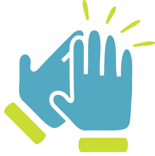 a blue and green icon of two hands holding each other hands