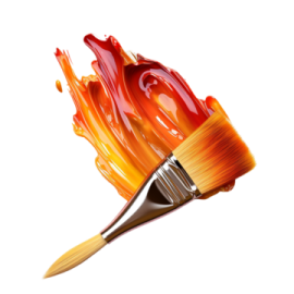 an orange paint brush with a white background