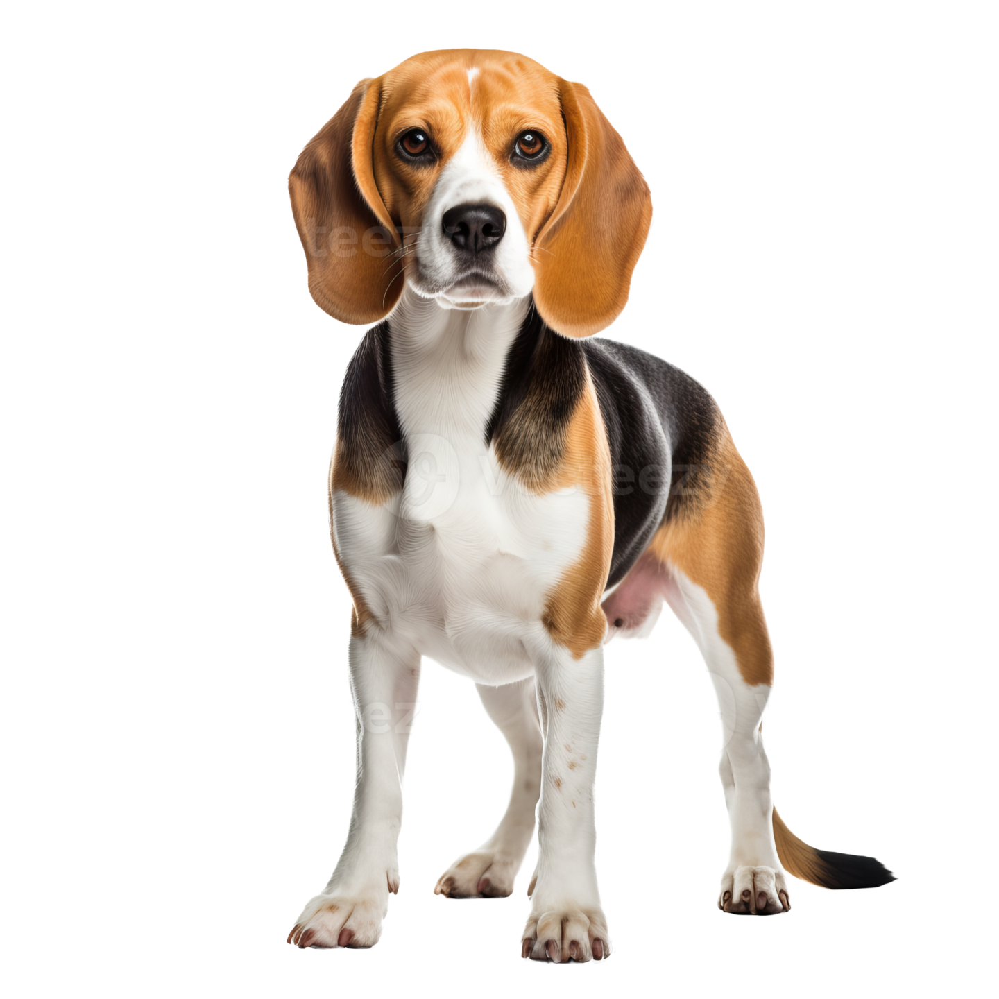 a beagle dog standing on a white background