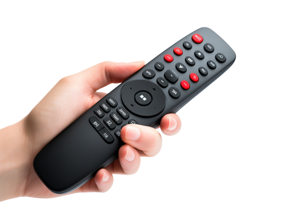 a hand holding a remote control