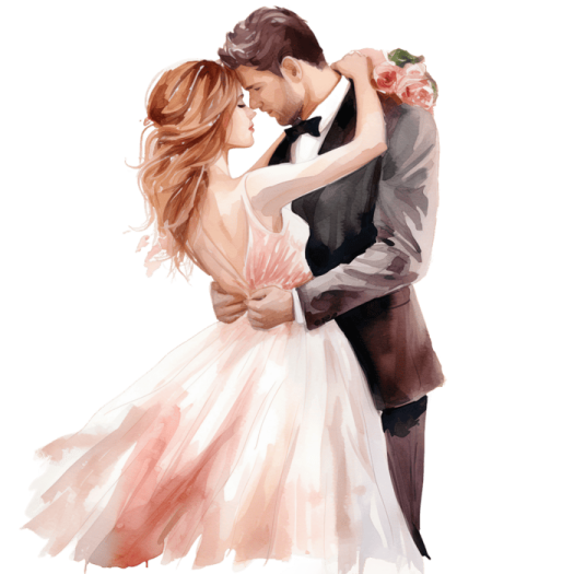 a painting of a bride and groom dancing