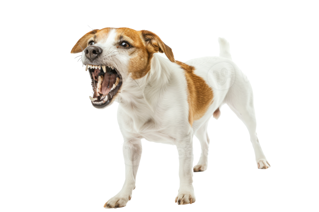 a small brown and white dog with its mouth open