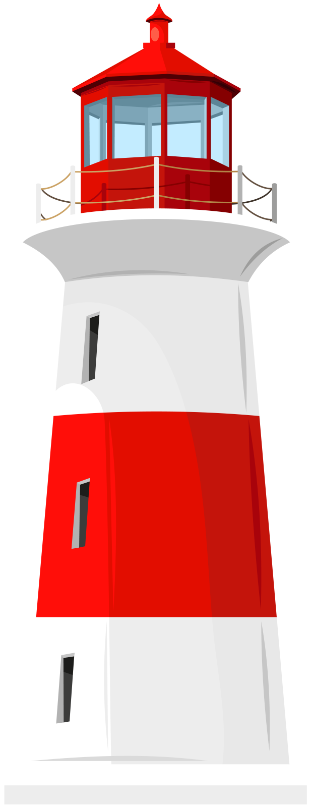 a red and white lighthouse on a white background