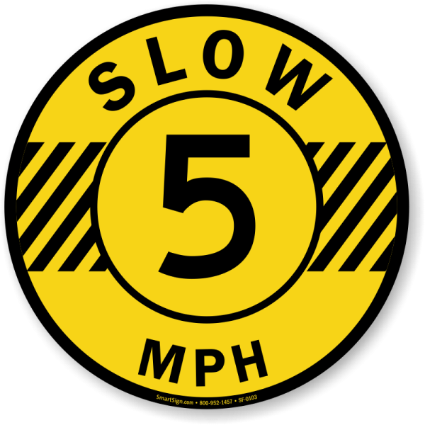 a yellow and black sticker with the number 5 on it
