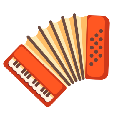 a red accordion with brown and white stripes
