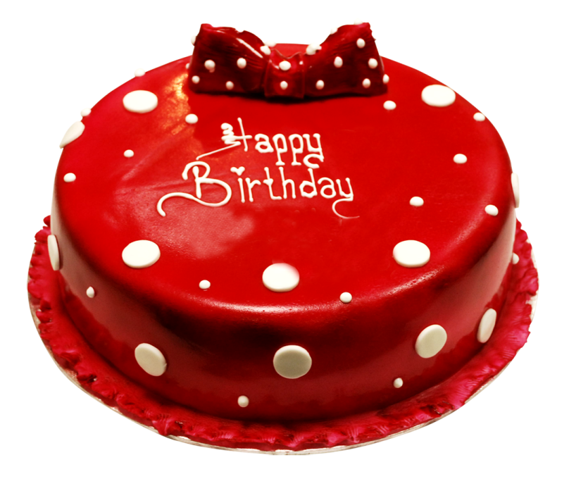 a red birthday cake with white polka dots