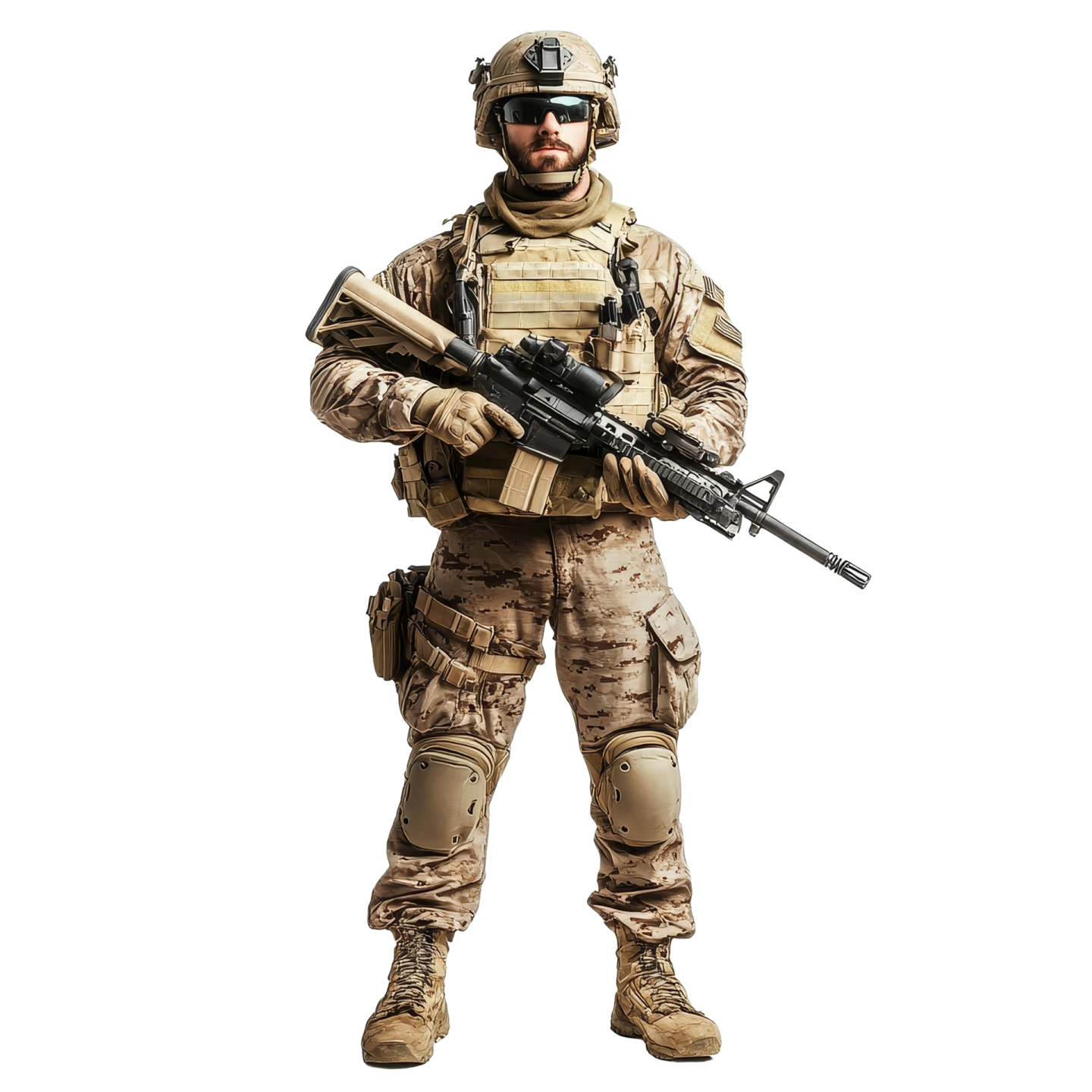 a soldier with a rifle in his hand