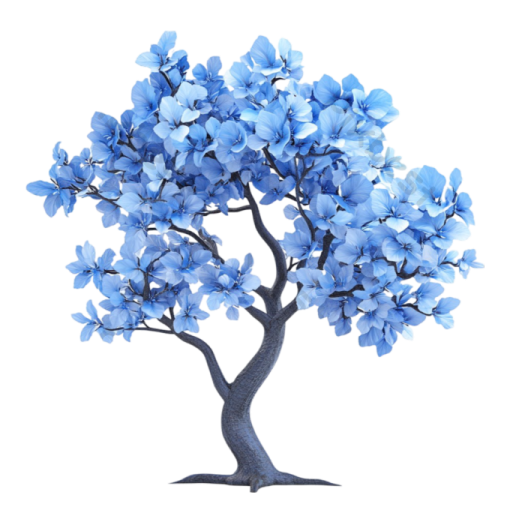 a blue tree on a white background