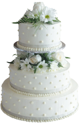 a white wedding cake with flowers on top