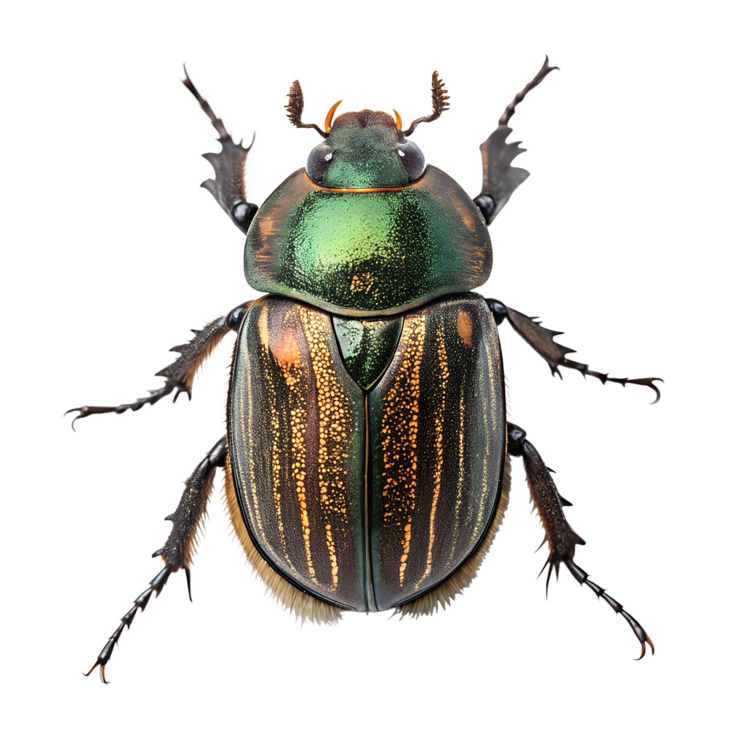 a green beetle on a white background