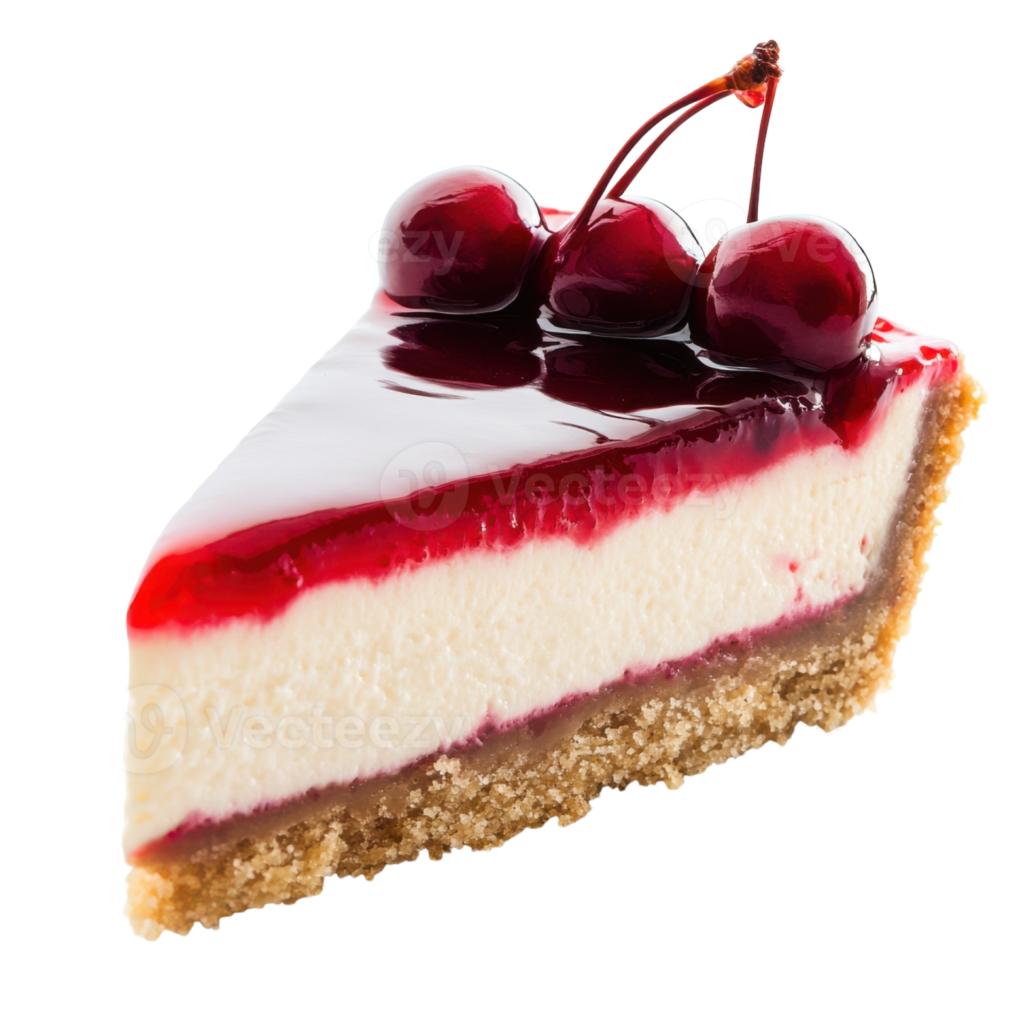 a piece of cheese cake with cher on top