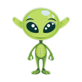 a green alien with big eyes