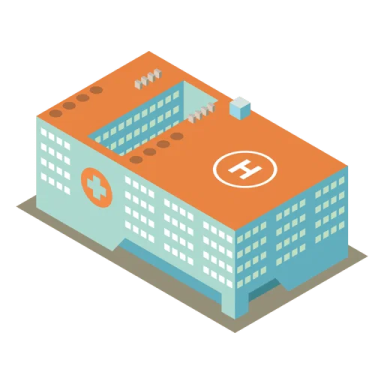 an orange and blue building with a red roof
