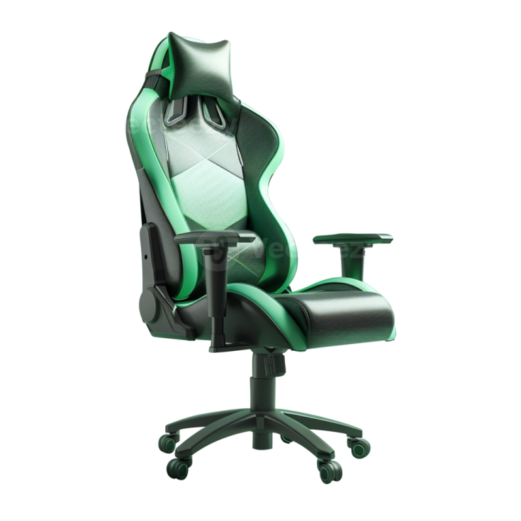 a green gaming chair on a white background
