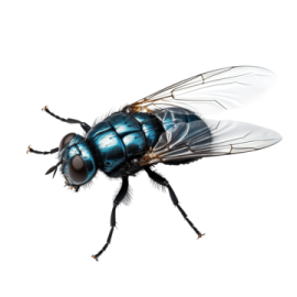 a blue fly insect on a white background
