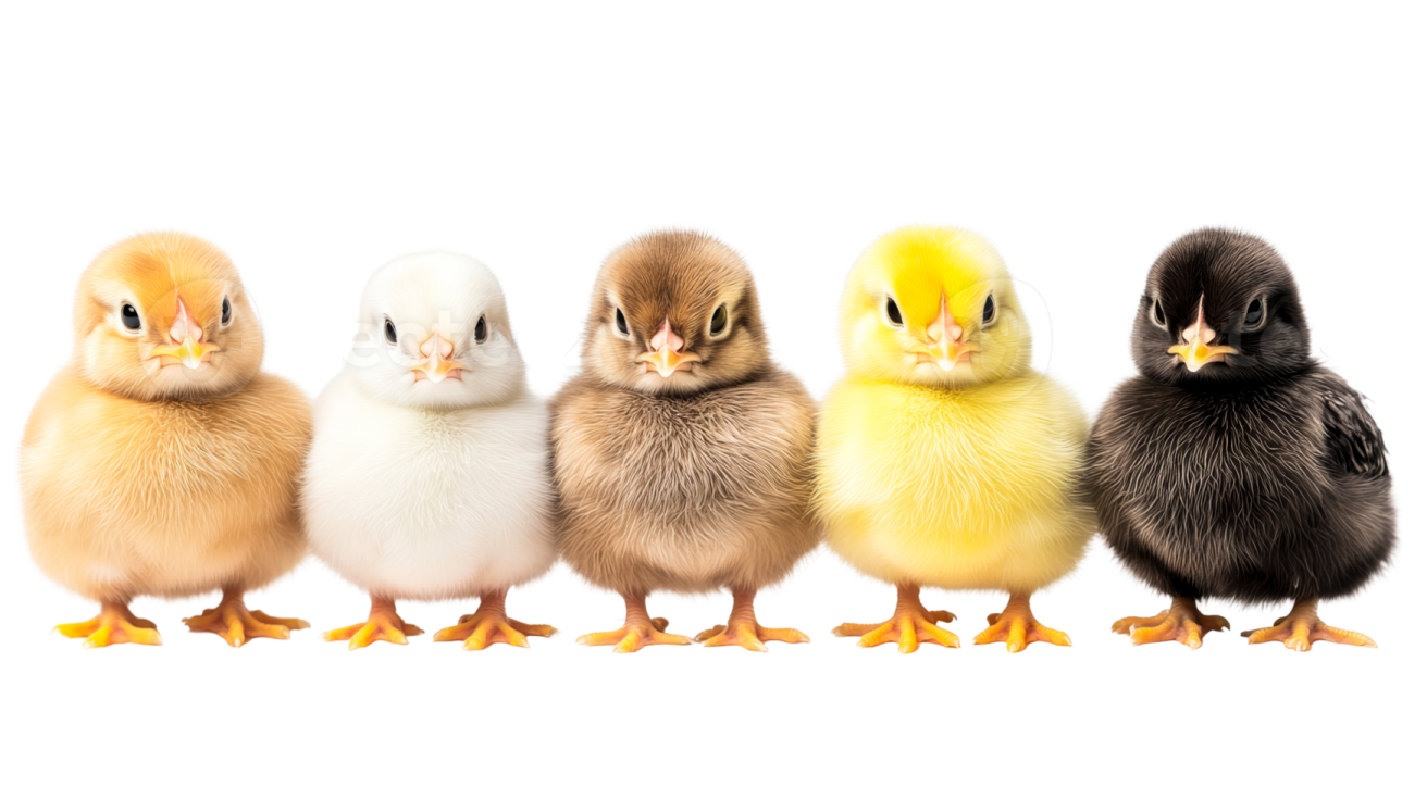 a group of small chickens standing in a row