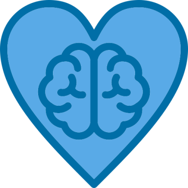 a blue heart with a brain inside