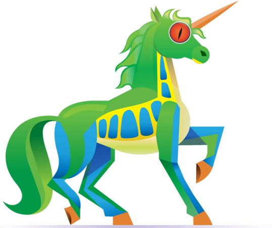 an image of a green and yellow unicorn