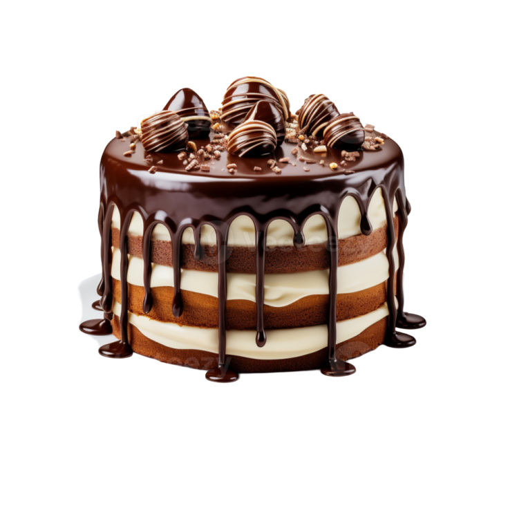 a chocolate covered cake on a white plate
