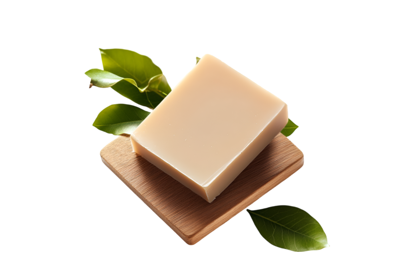a bar of soap with green leaves on top