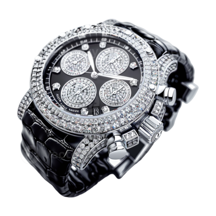 a black watch with diamonds on the face