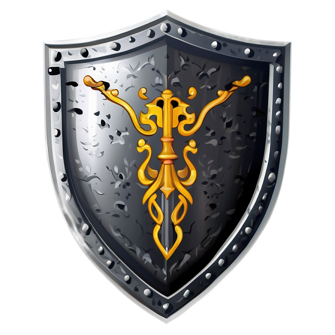 a shield with an image of a man on it