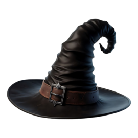 a black witch hat on a white background