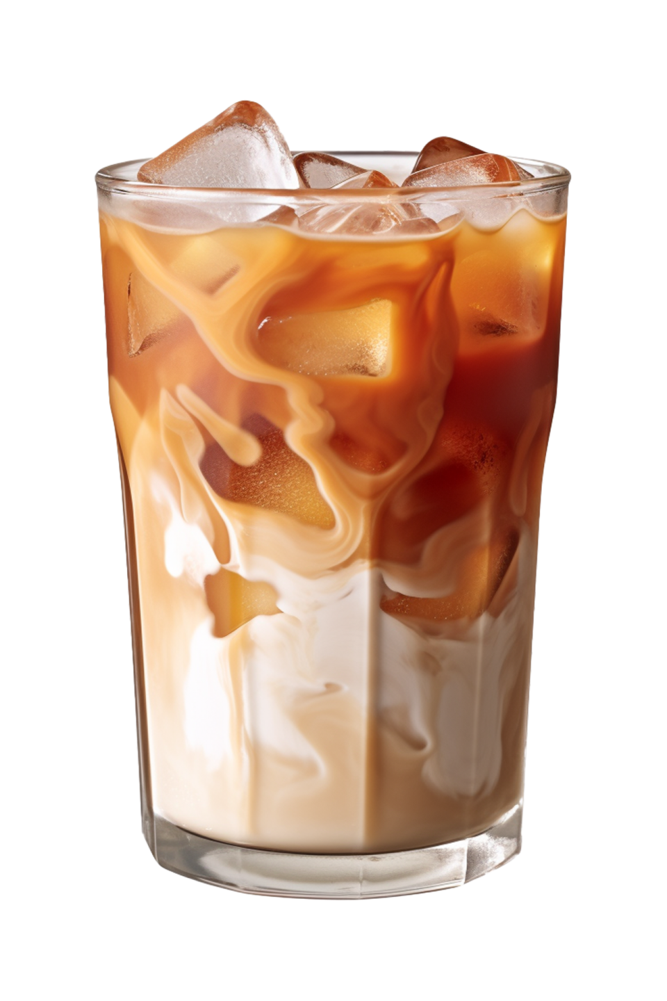 a tall glass of iced coffee with ice