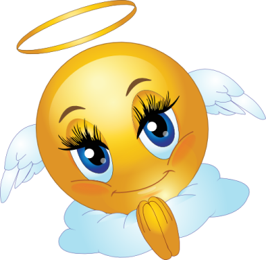 an angel smiley face with blue eyes and wings