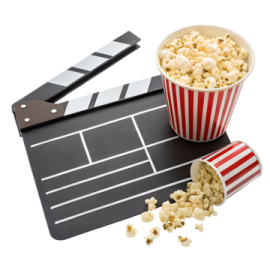 popcorn and claps on a white background