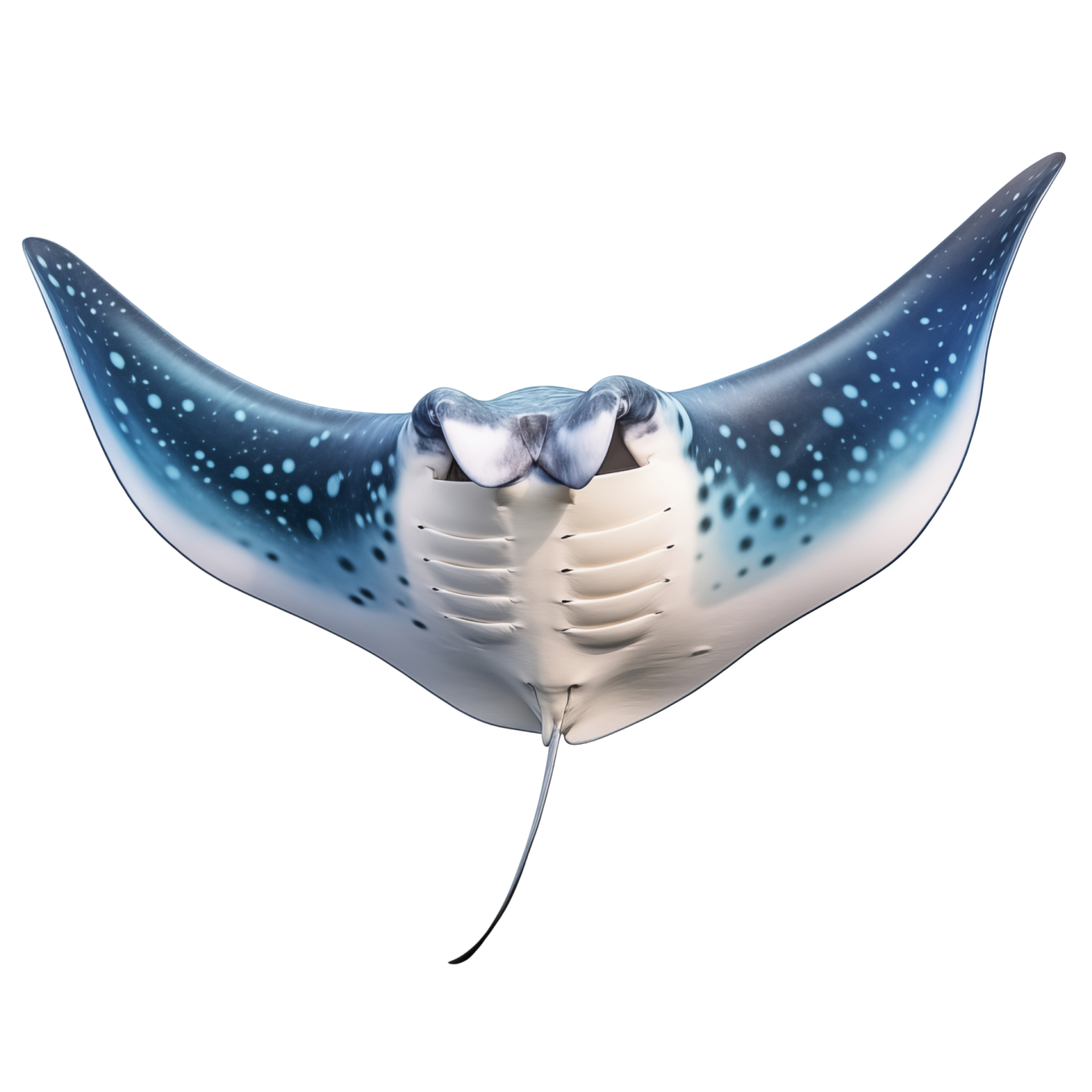 a blue and white spotted manta ray