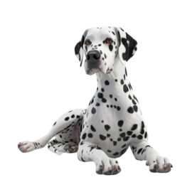a daly dog laying down on the ground